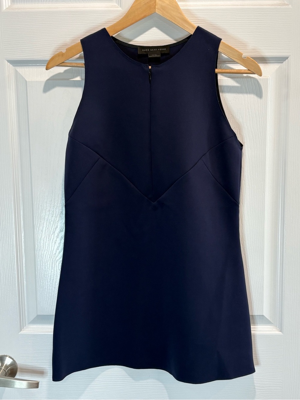 Marie Saint Pierre Navy Blue Scuba Sleeveless Top Shell Zip Front Structured, 3